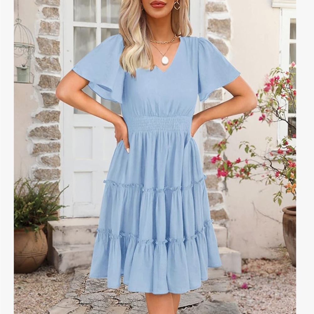 Light Blue V-Neck Dress - Picture 2 of 8